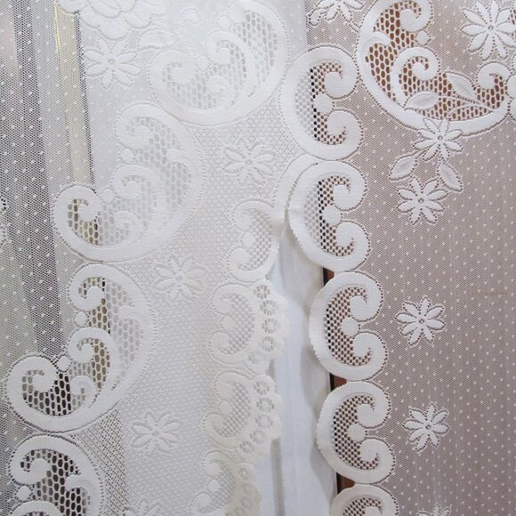 JC Penney Set of 3 Floral Lace Curtains Ivory Cream Scalloped Edges 72 x 42.5" - Picture 11 of 16